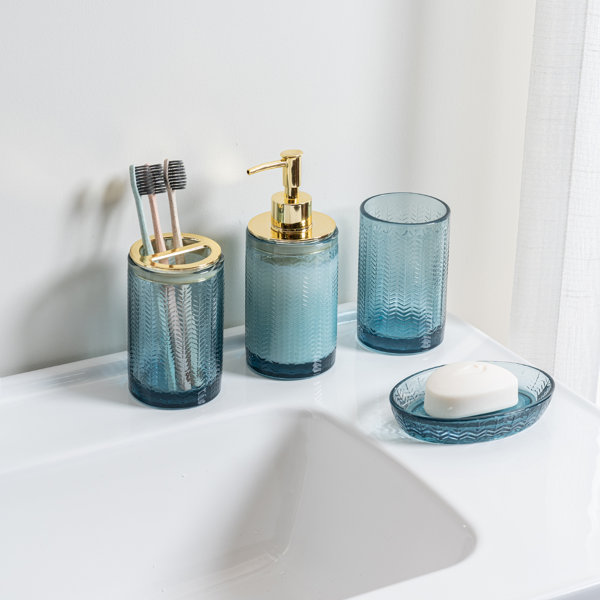 Mercer41 4 Piece Glass Bathroom Decor Accessories Set With Dispenser ...